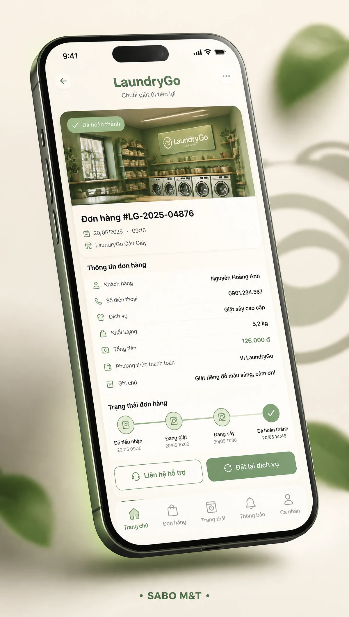 Giao diện mobile chuỗi giặt ủi — màn 3