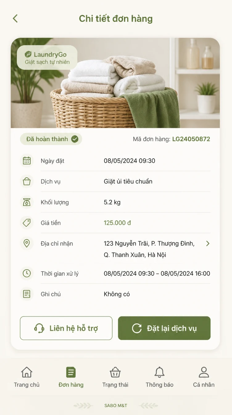 Giao diện mobile chuỗi giặt ủi — màn 8