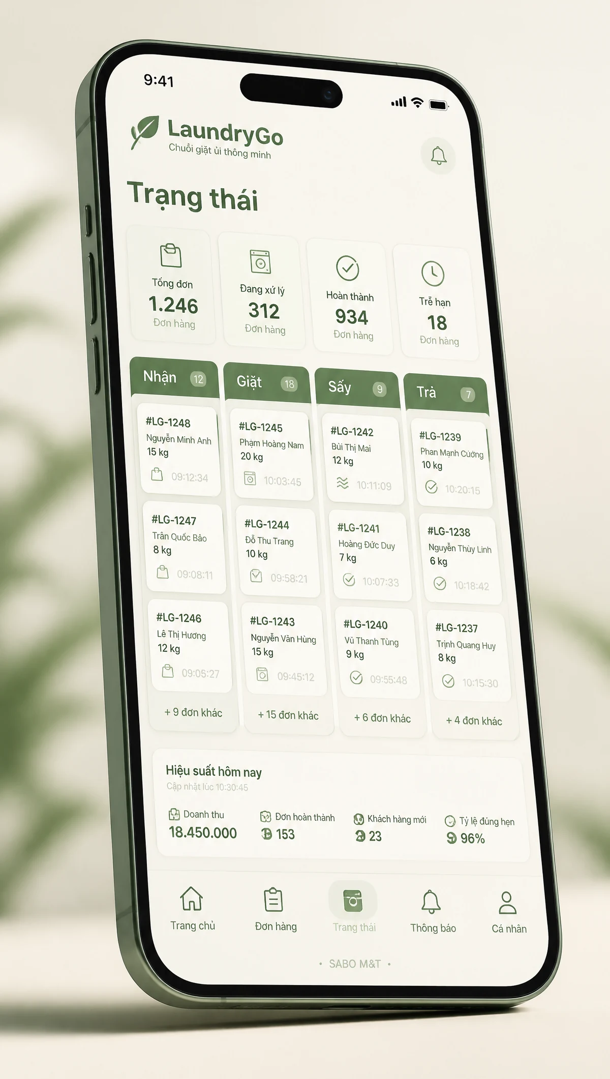 Giao diện mobile chuỗi giặt ủi — màn 4