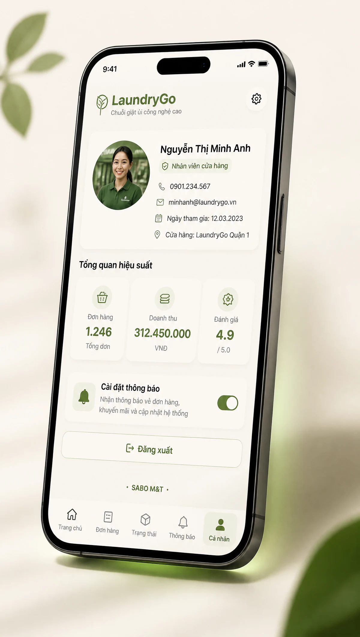 Giao diện mobile chuỗi giặt ủi — màn 5