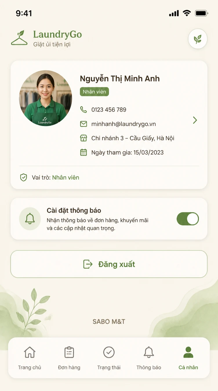Giao diện mobile chuỗi giặt ủi — màn 10