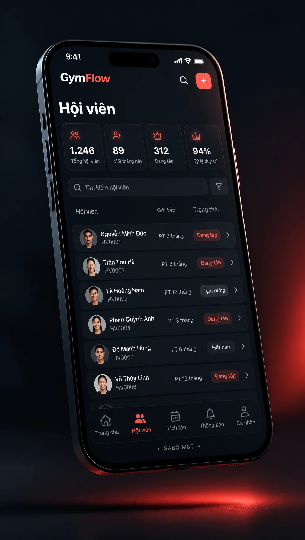 Giao diện mobile phòng gym — màn 2