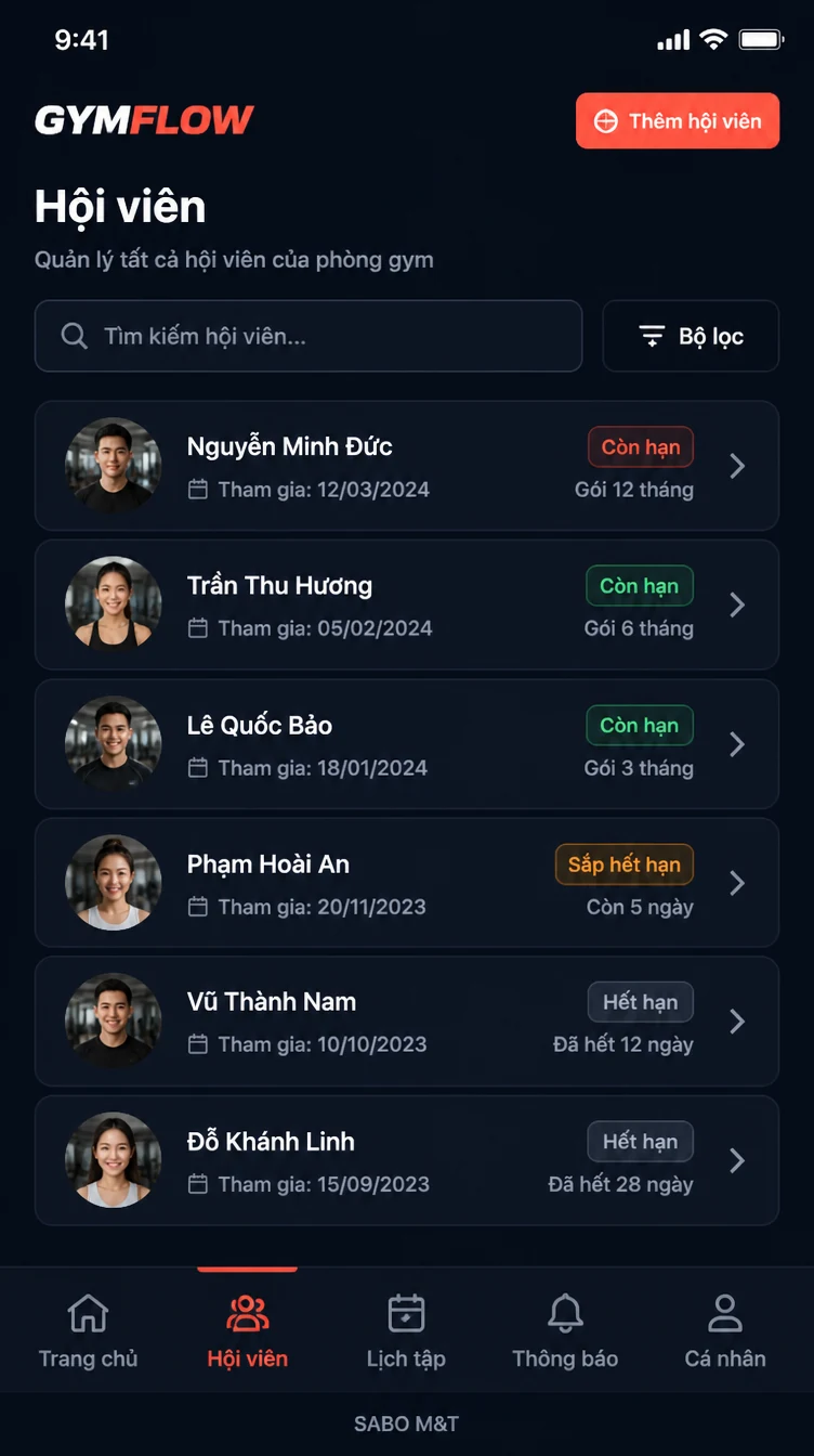 Giao diện mobile phòng gym — màn 7