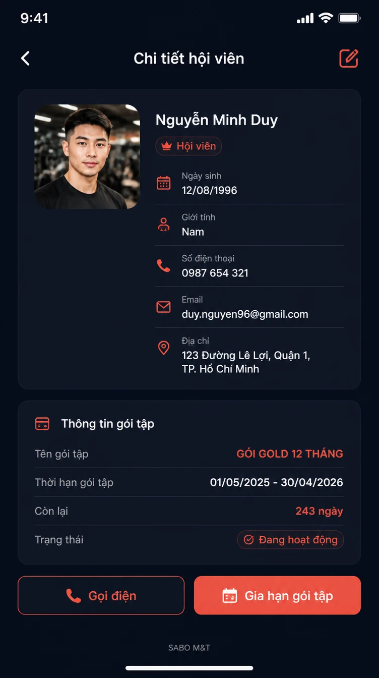 Giao diện mobile phòng gym — màn 8