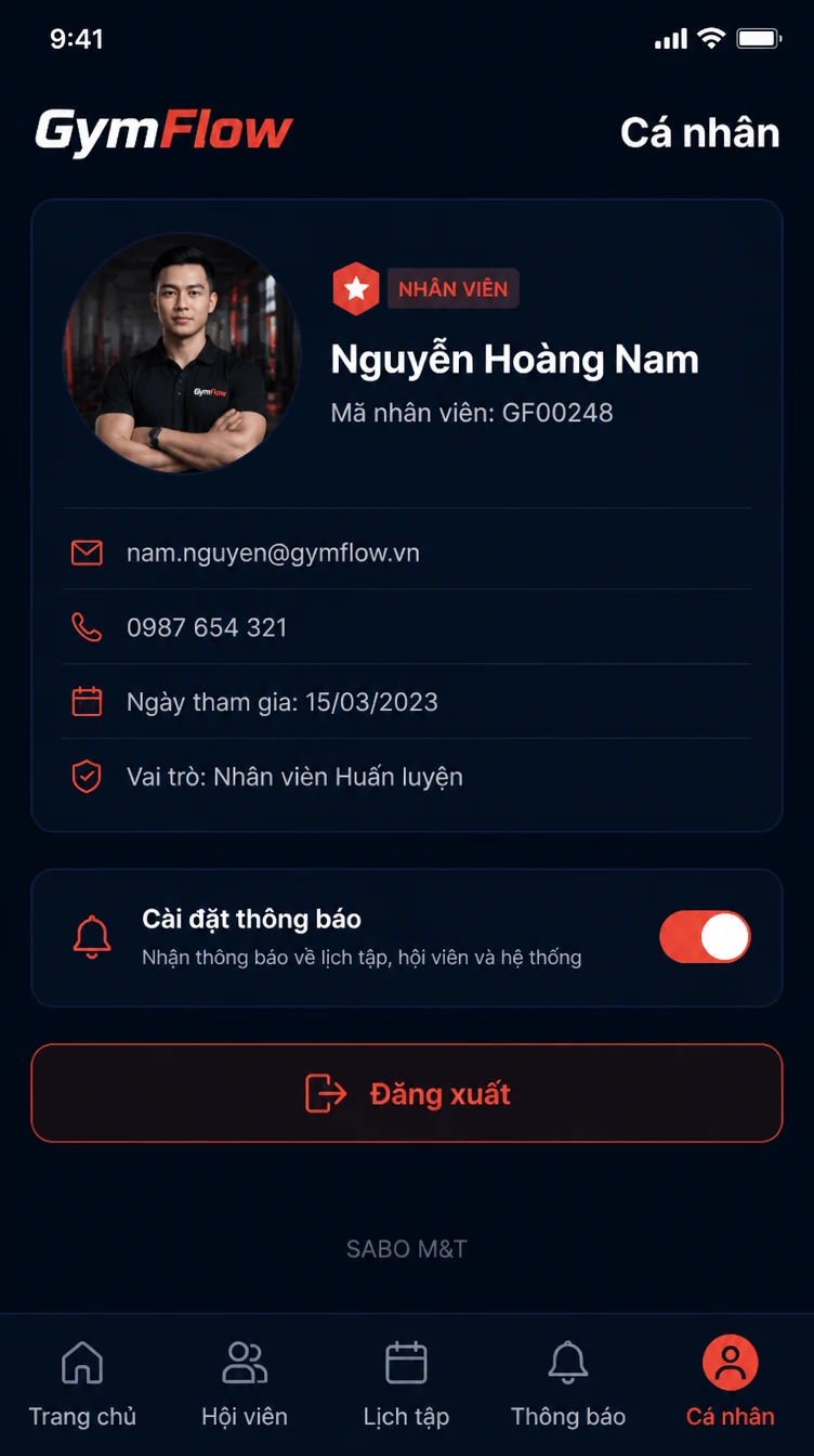 Giao diện mobile phòng gym — màn 10