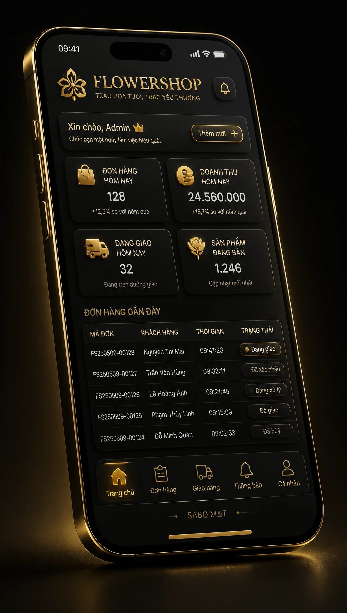 Giao diện mobile cửa hàng hoa tươi — màn 1