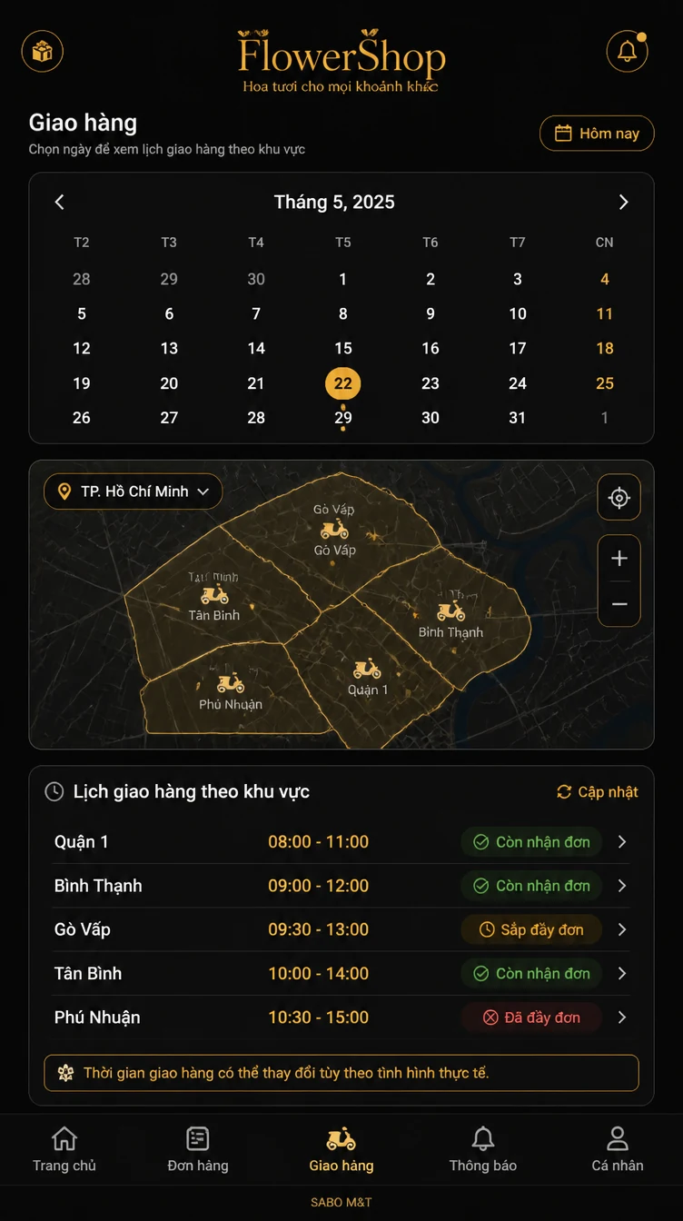 Giao diện mobile cửa hàng hoa tươi — màn 9