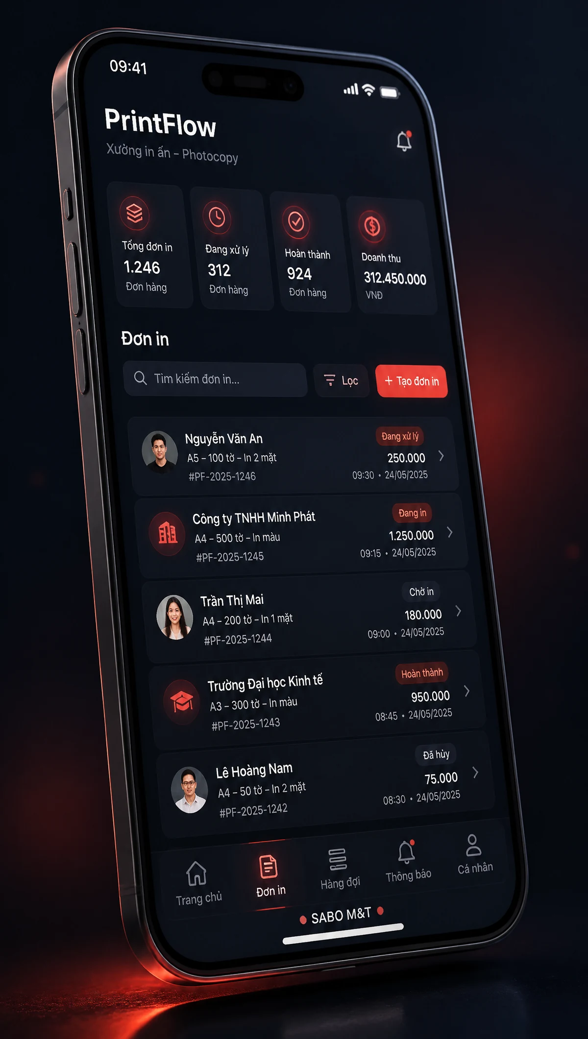 Giao diện mobile xưởng in ấn – photocopy — màn 2