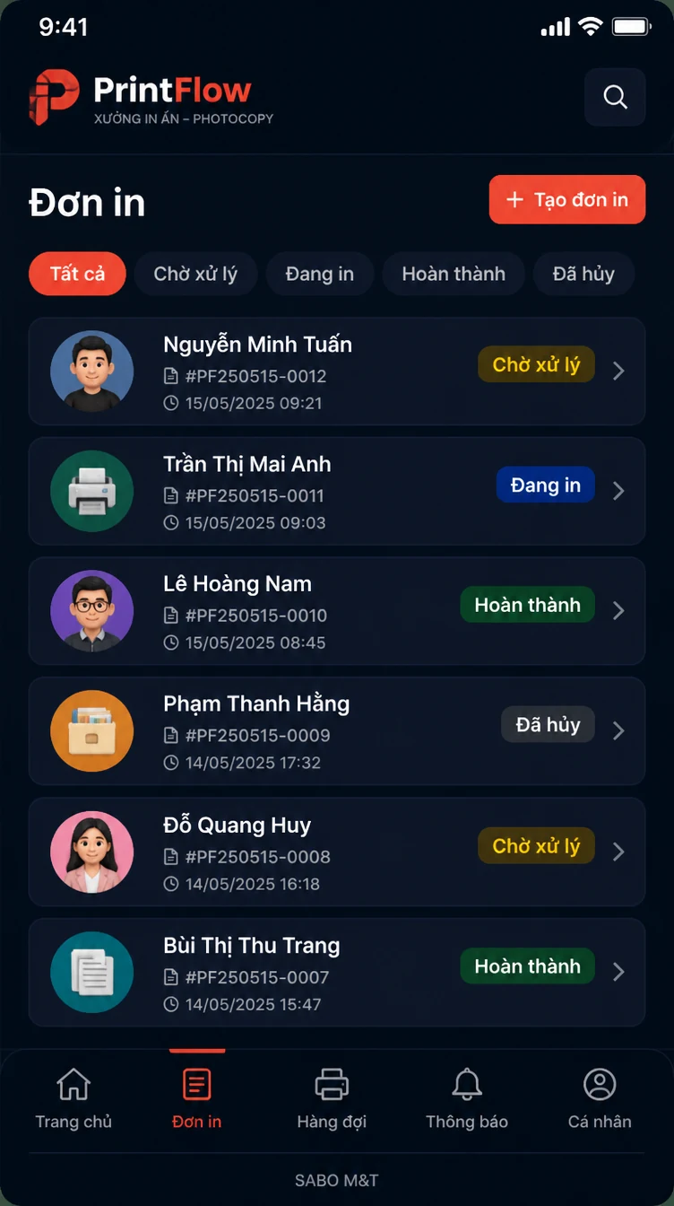 Giao diện mobile xưởng in ấn – photocopy — màn 7