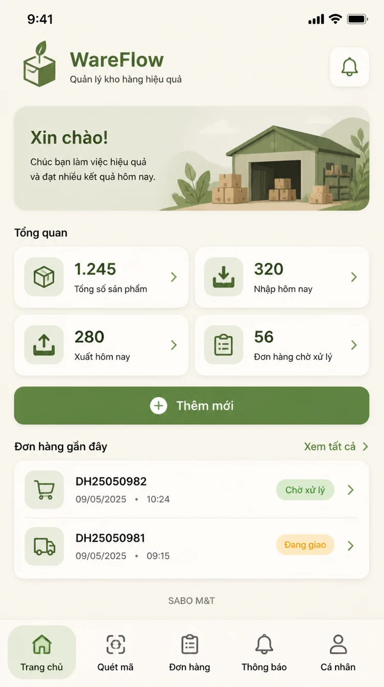 Giao diện mobile kho hàng thương mại điện tử — màn 6