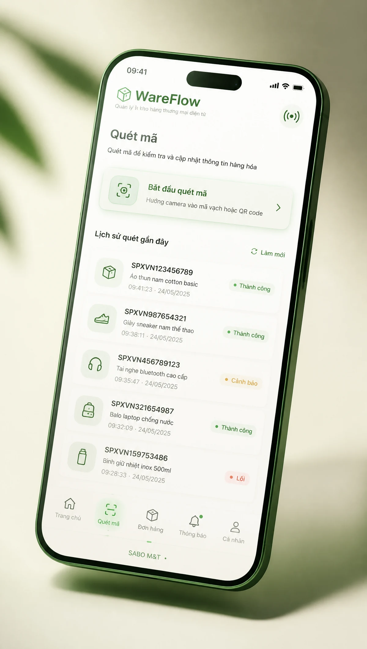 Giao diện mobile kho hàng thương mại điện tử — màn 2