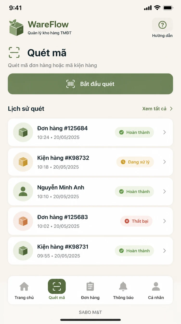 Giao diện mobile kho hàng thương mại điện tử — màn 7