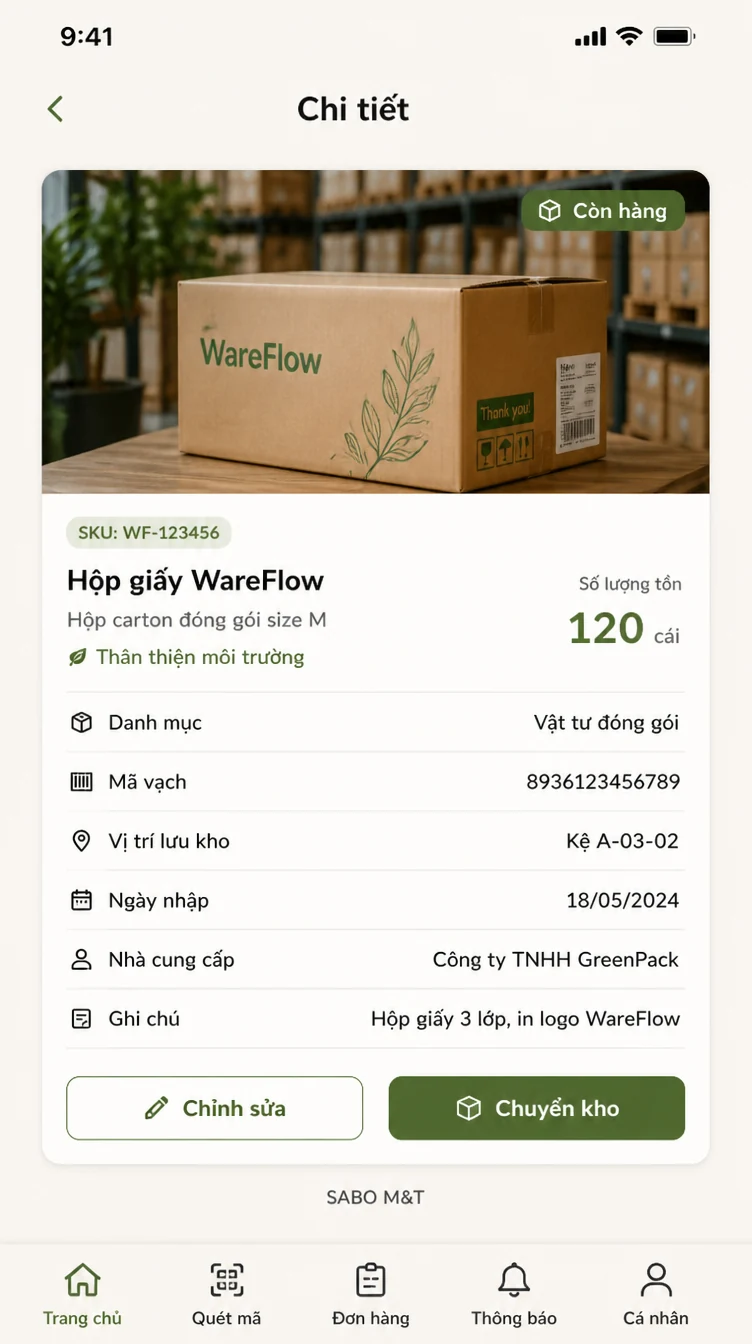 Giao diện mobile kho hàng thương mại điện tử — màn 8