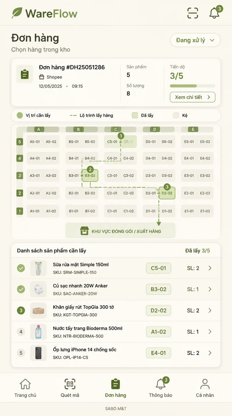 Giao diện mobile kho hàng thương mại điện tử — màn 9