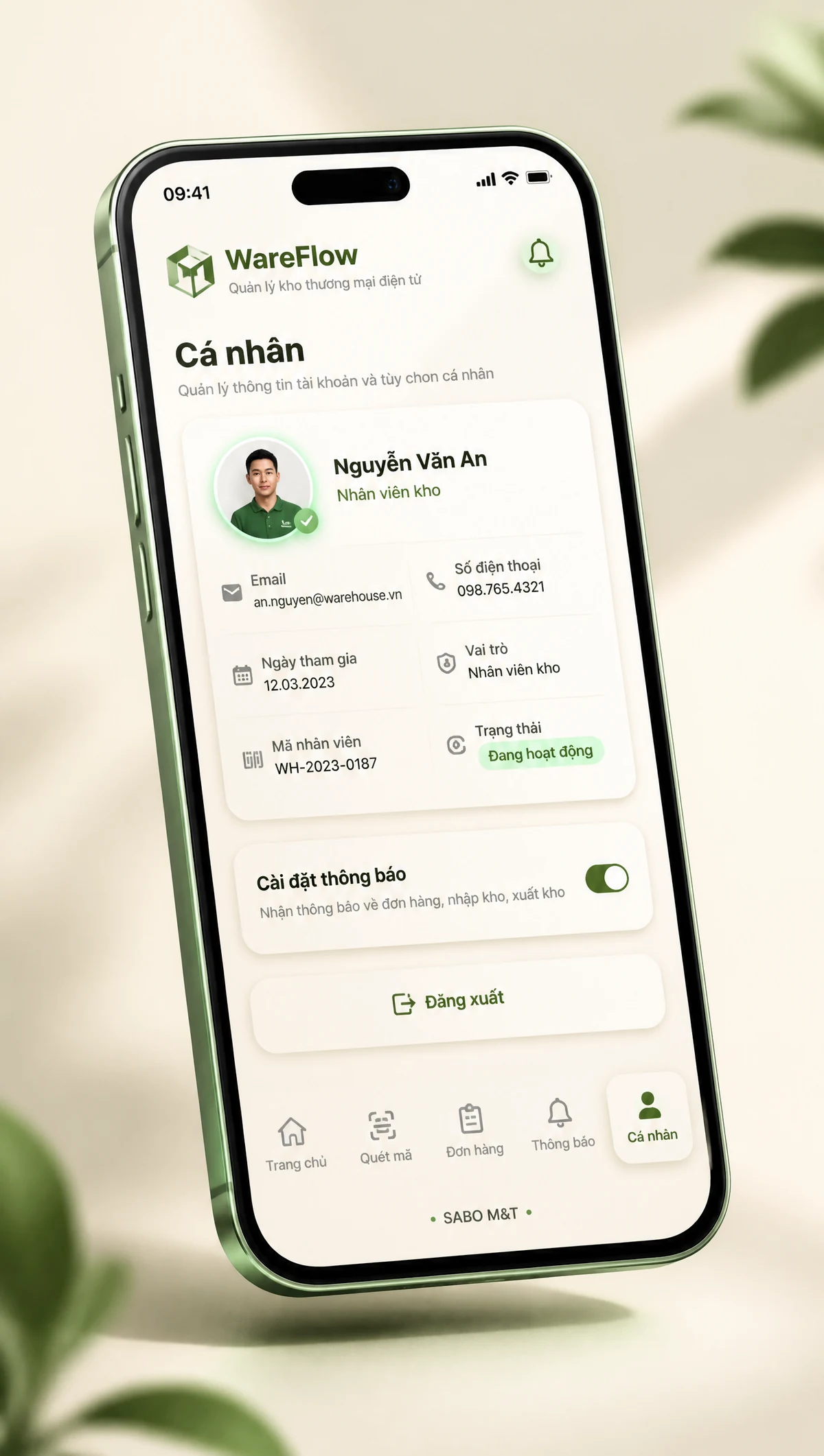 Giao diện mobile kho hàng thương mại điện tử — màn 5