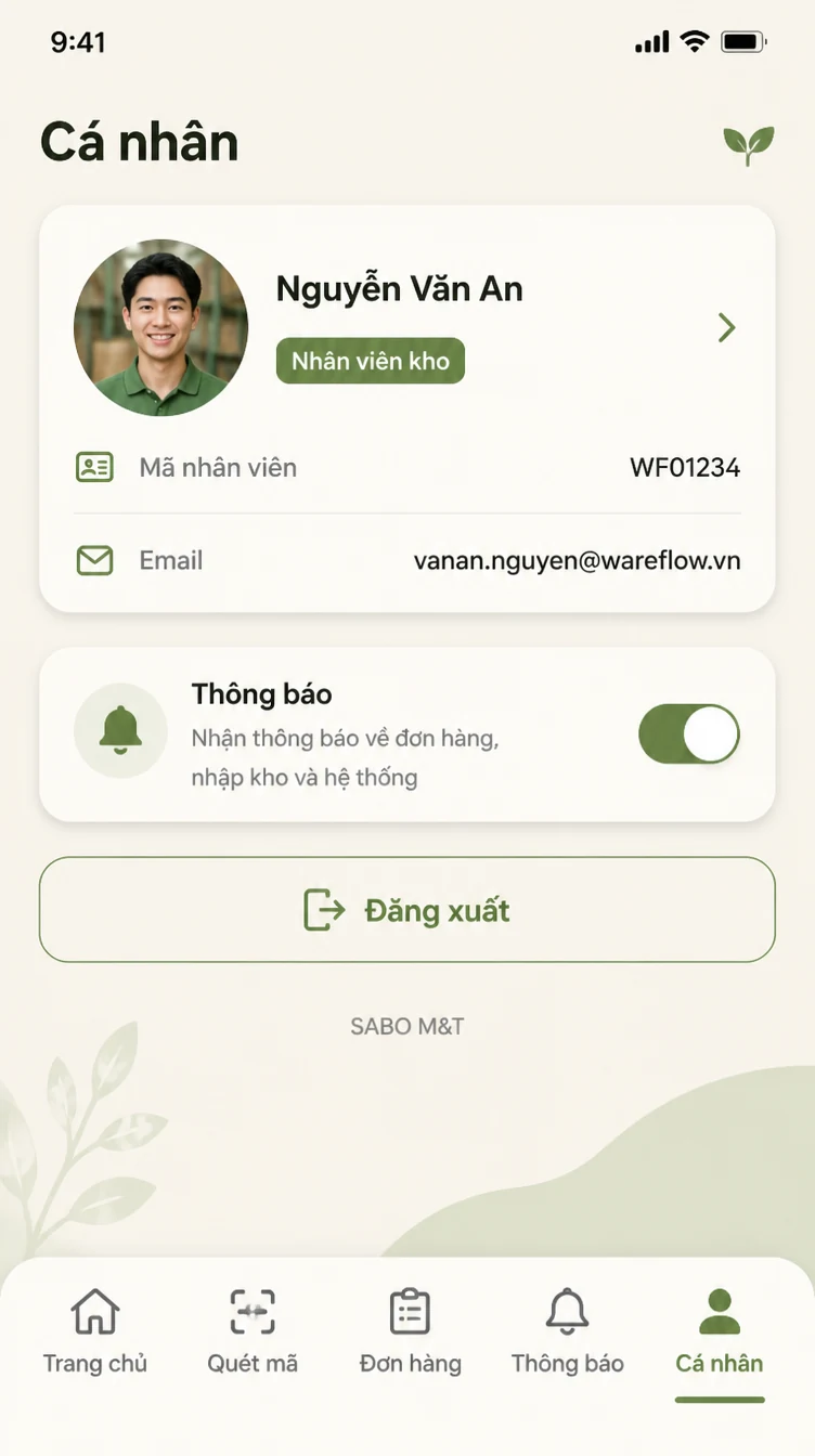 Giao diện mobile kho hàng thương mại điện tử — màn 10
