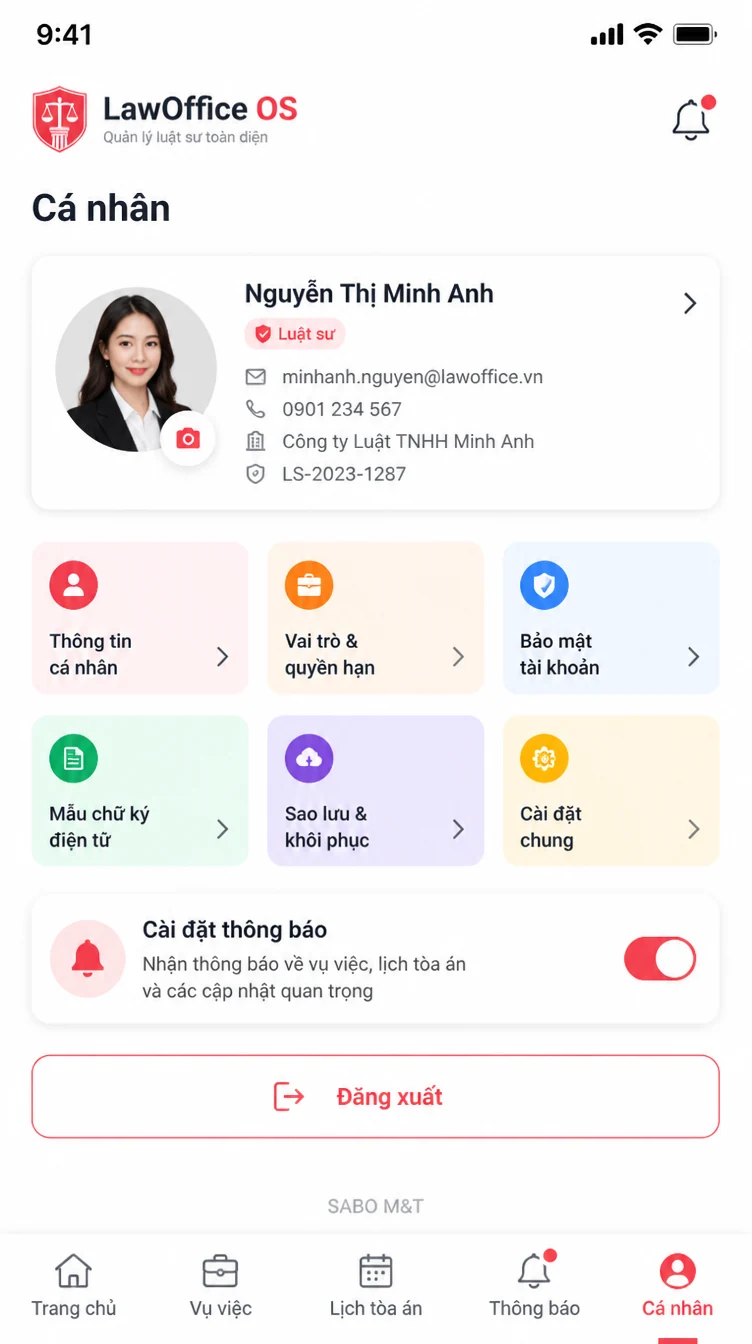 Giao diện mobile văn phòng luật sư — màn 10
