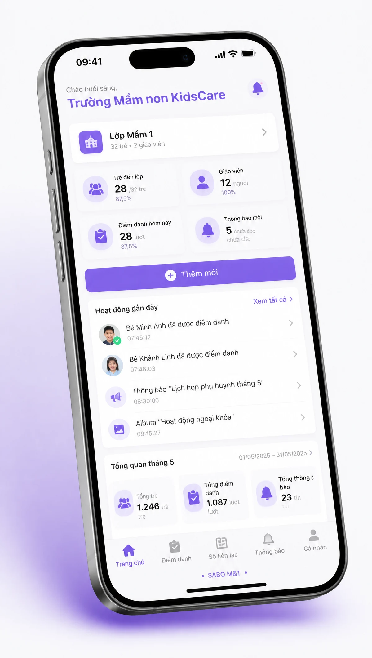 Giao diện mobile trường mầm non — màn 1