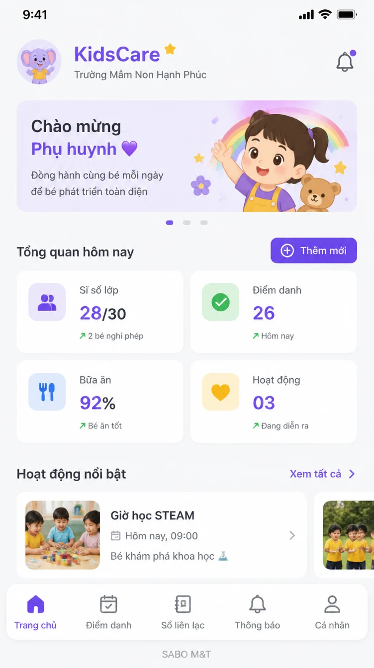Giao diện mobile trường mầm non — màn 6