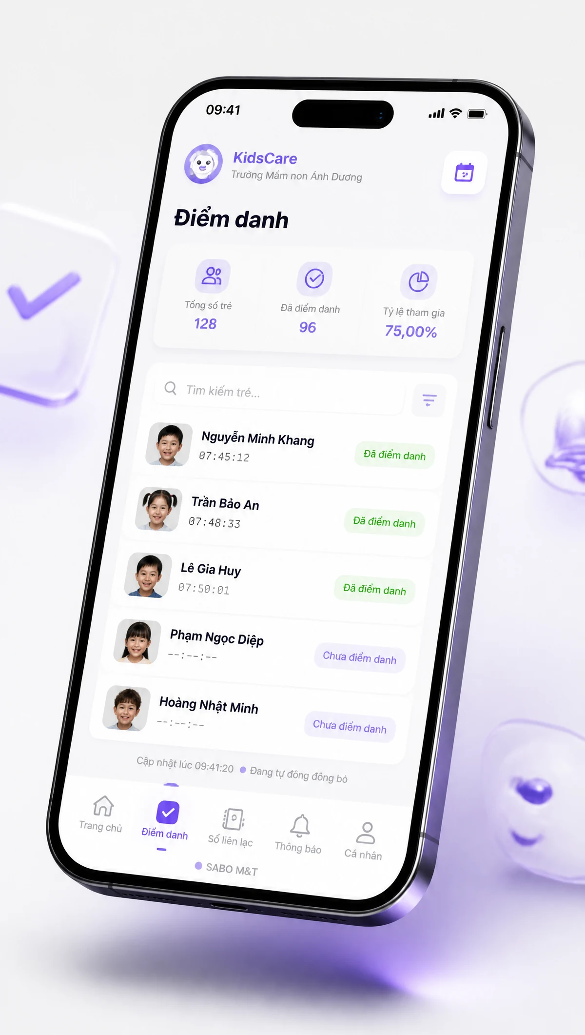Giao diện mobile trường mầm non — màn 2