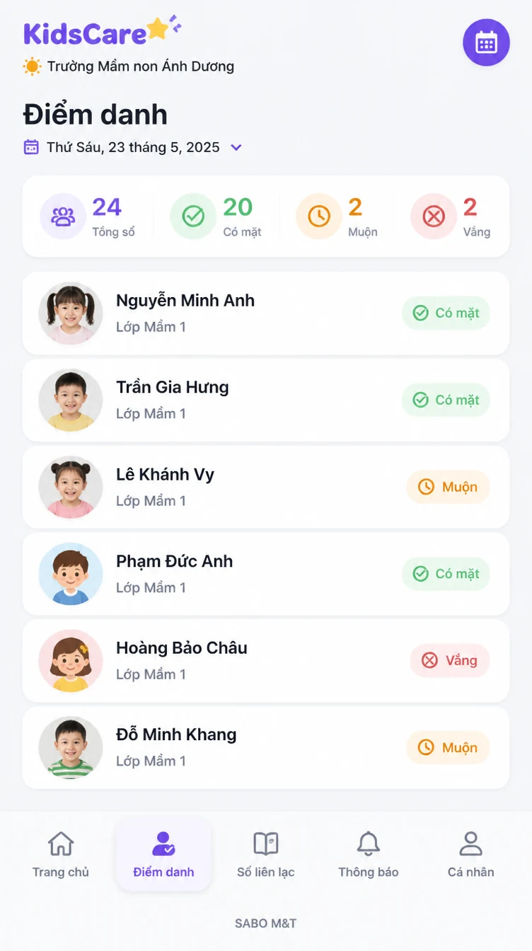 Giao diện mobile trường mầm non — màn 7