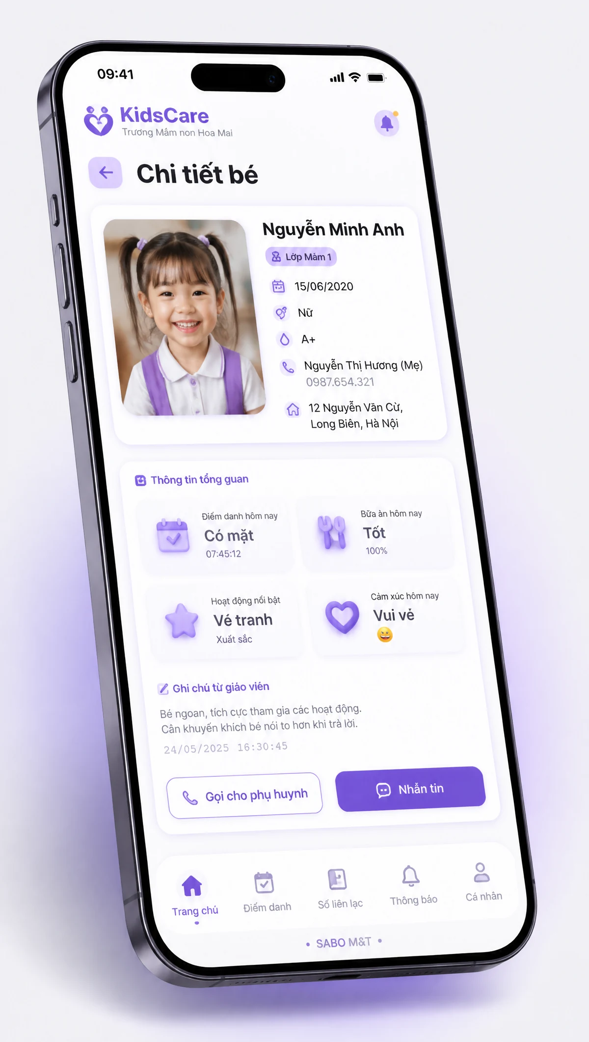 Giao diện mobile trường mầm non — màn 3