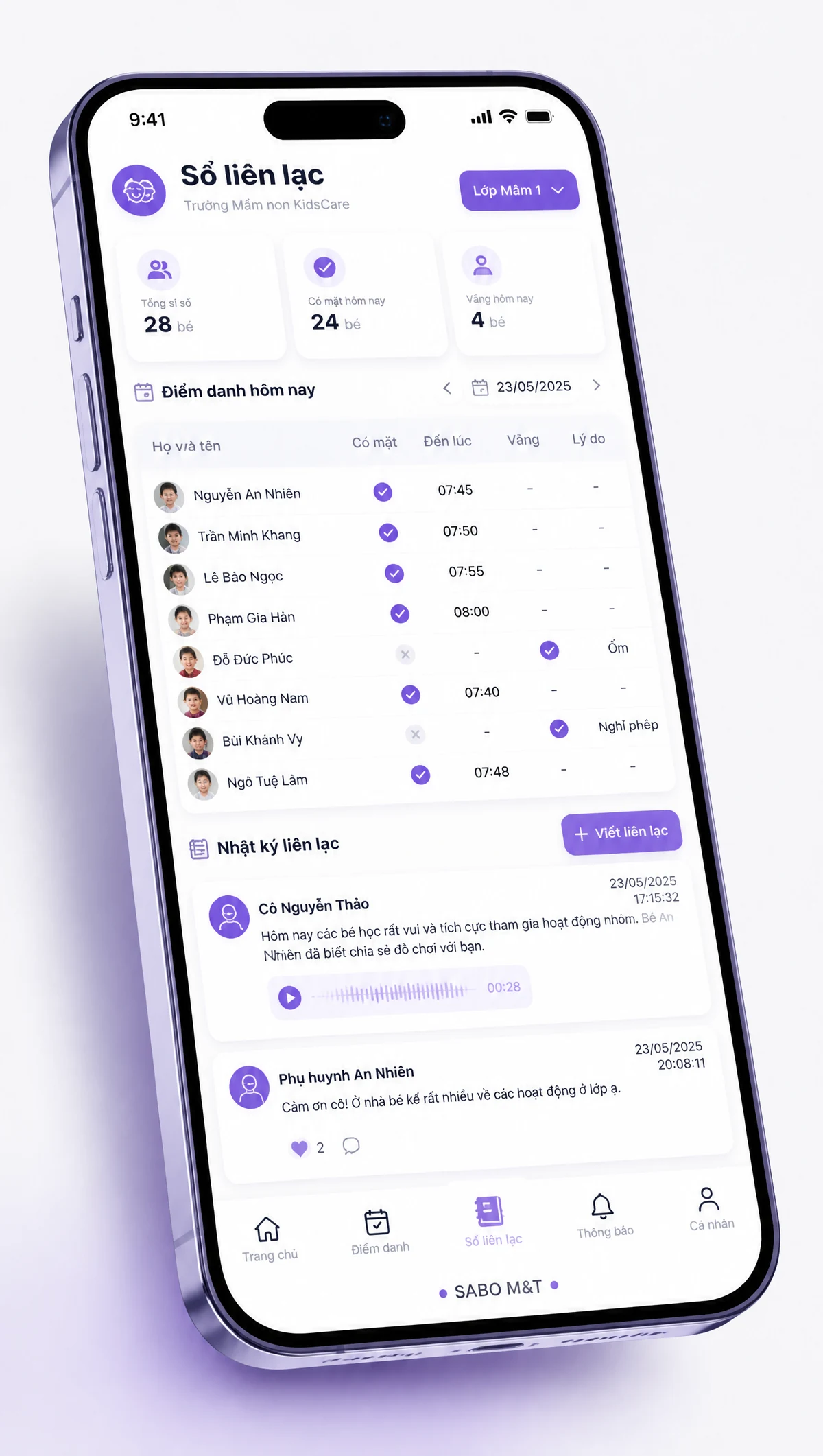 Giao diện mobile trường mầm non — màn 4