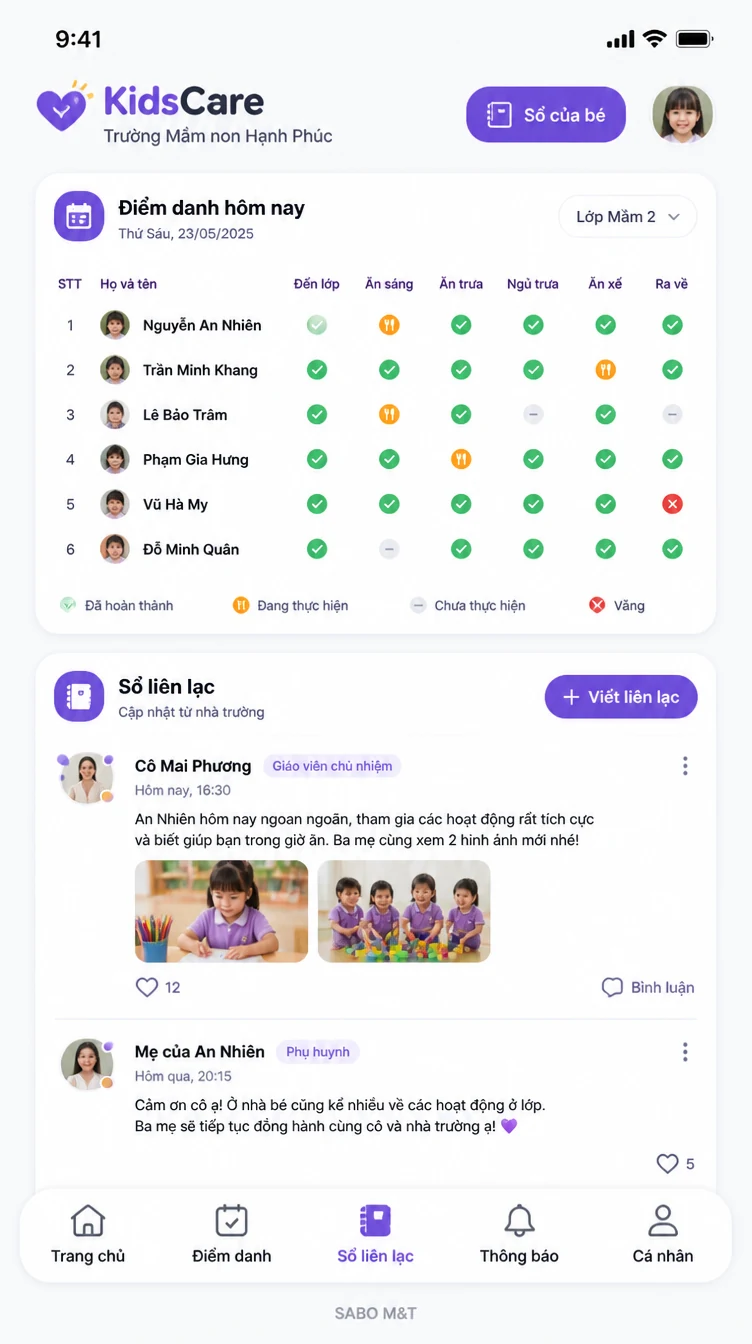 Giao diện mobile trường mầm non — màn 9