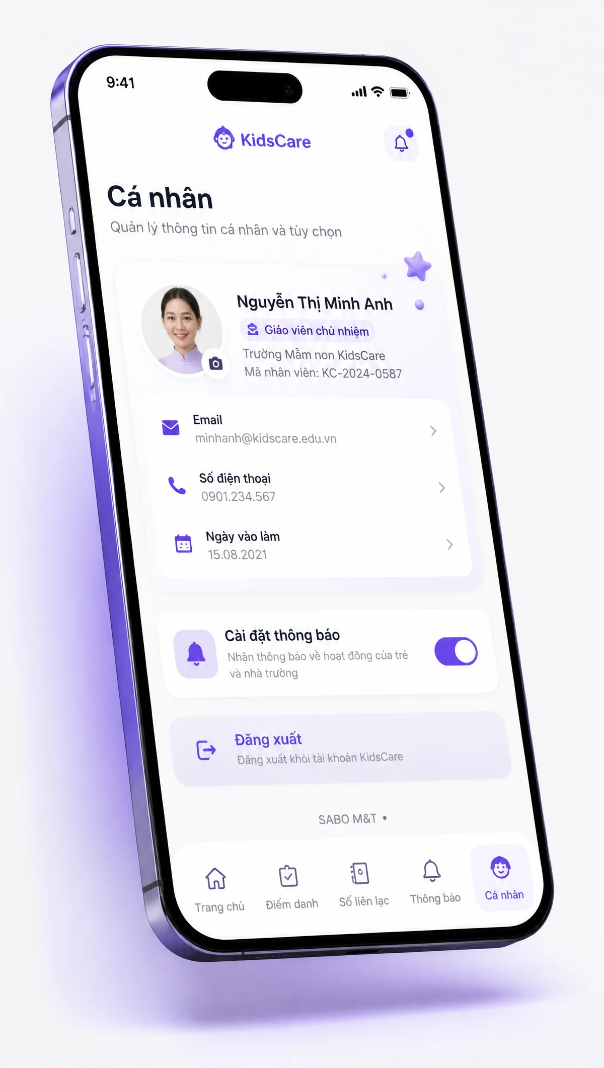 Giao diện mobile trường mầm non — màn 5