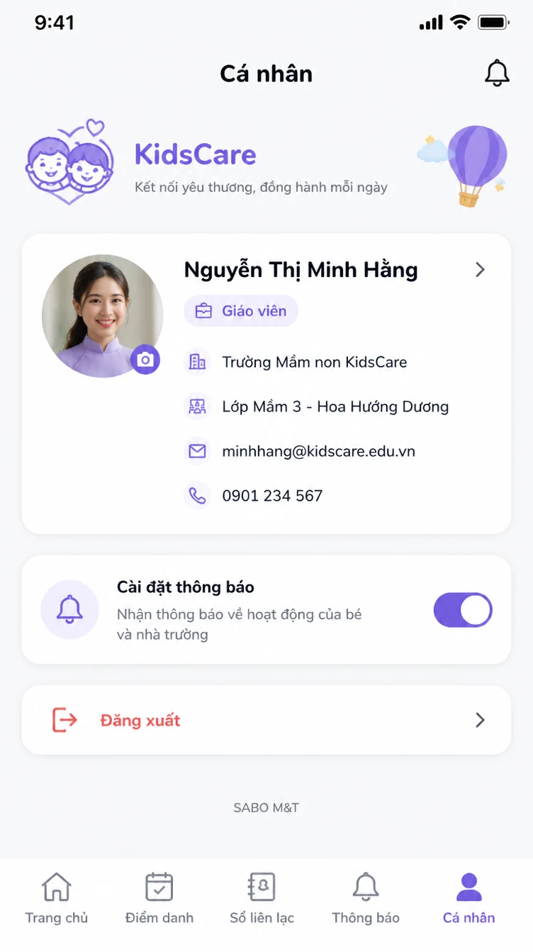Giao diện mobile trường mầm non — màn 10