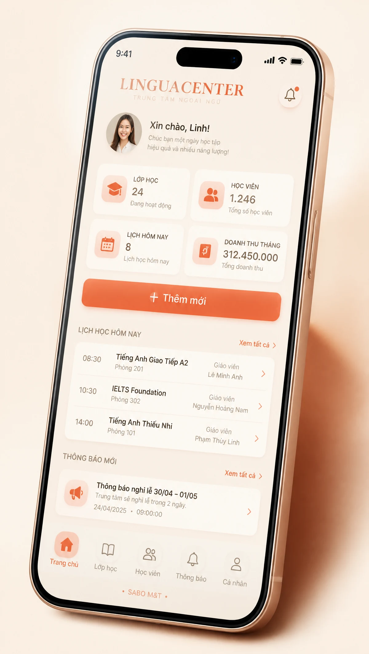 Giao diện mobile trung tâm ngoại ngữ — màn 1