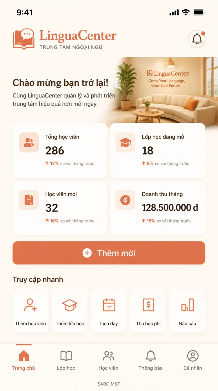 Giao diện mobile trung tâm ngoại ngữ — màn 6