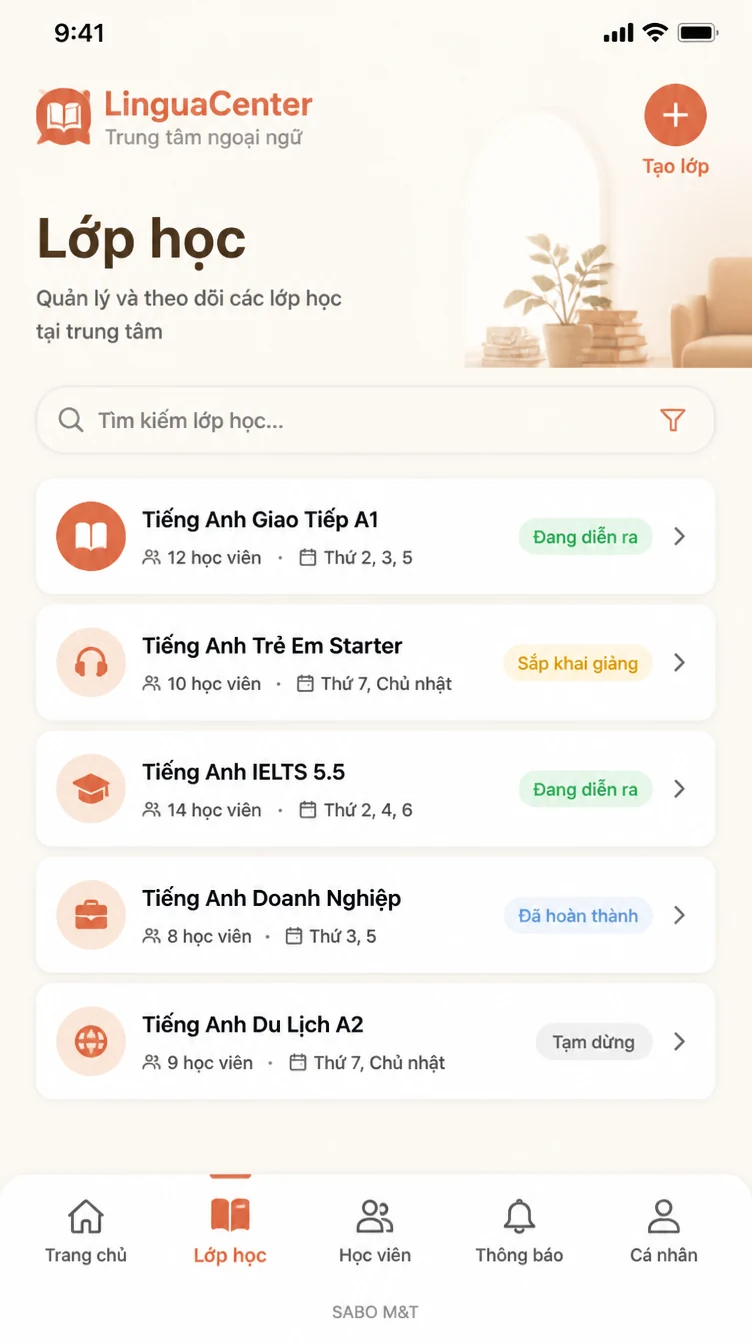 Giao diện mobile trung tâm ngoại ngữ — màn 7