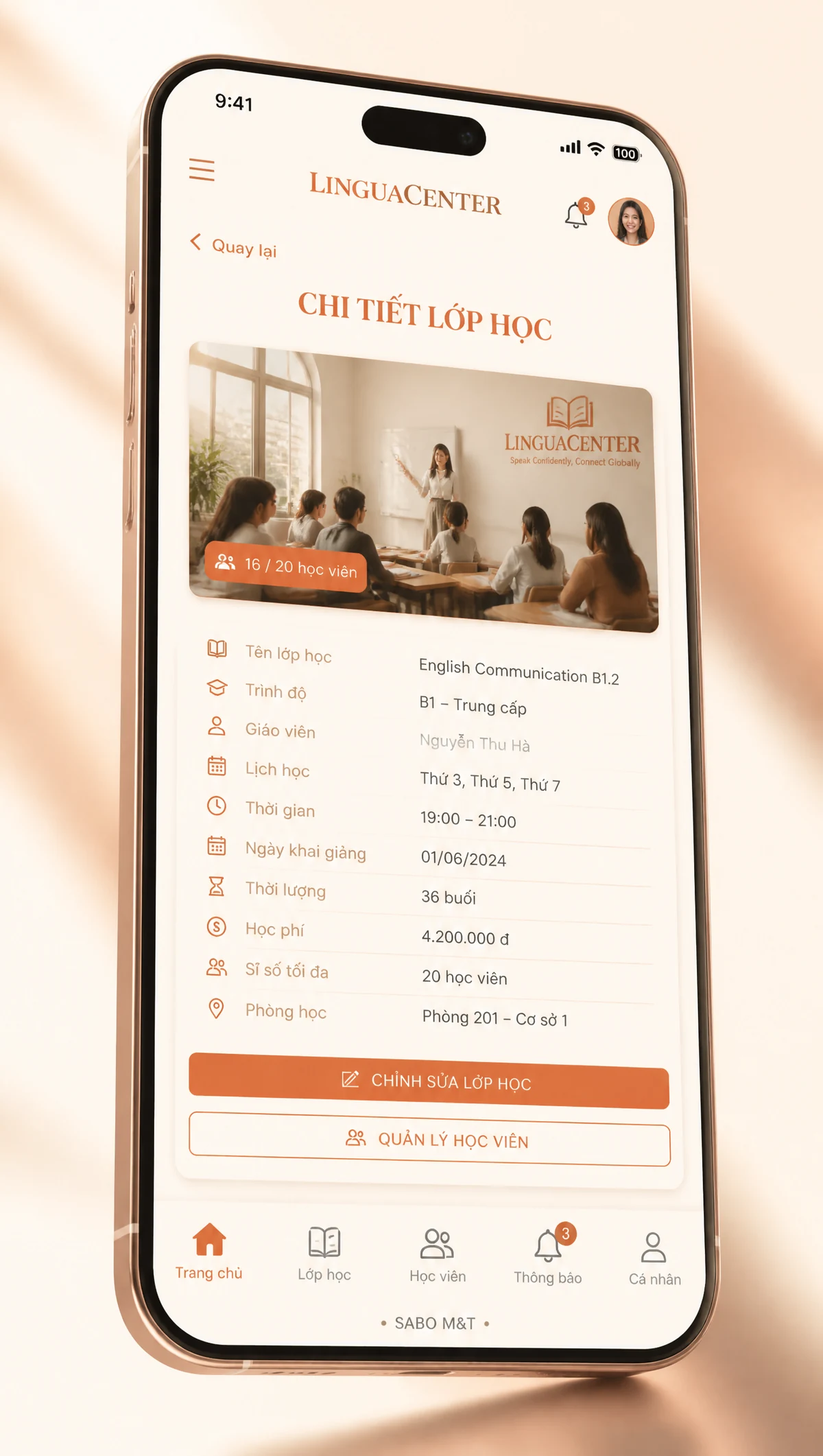 Giao diện mobile trung tâm ngoại ngữ — màn 3