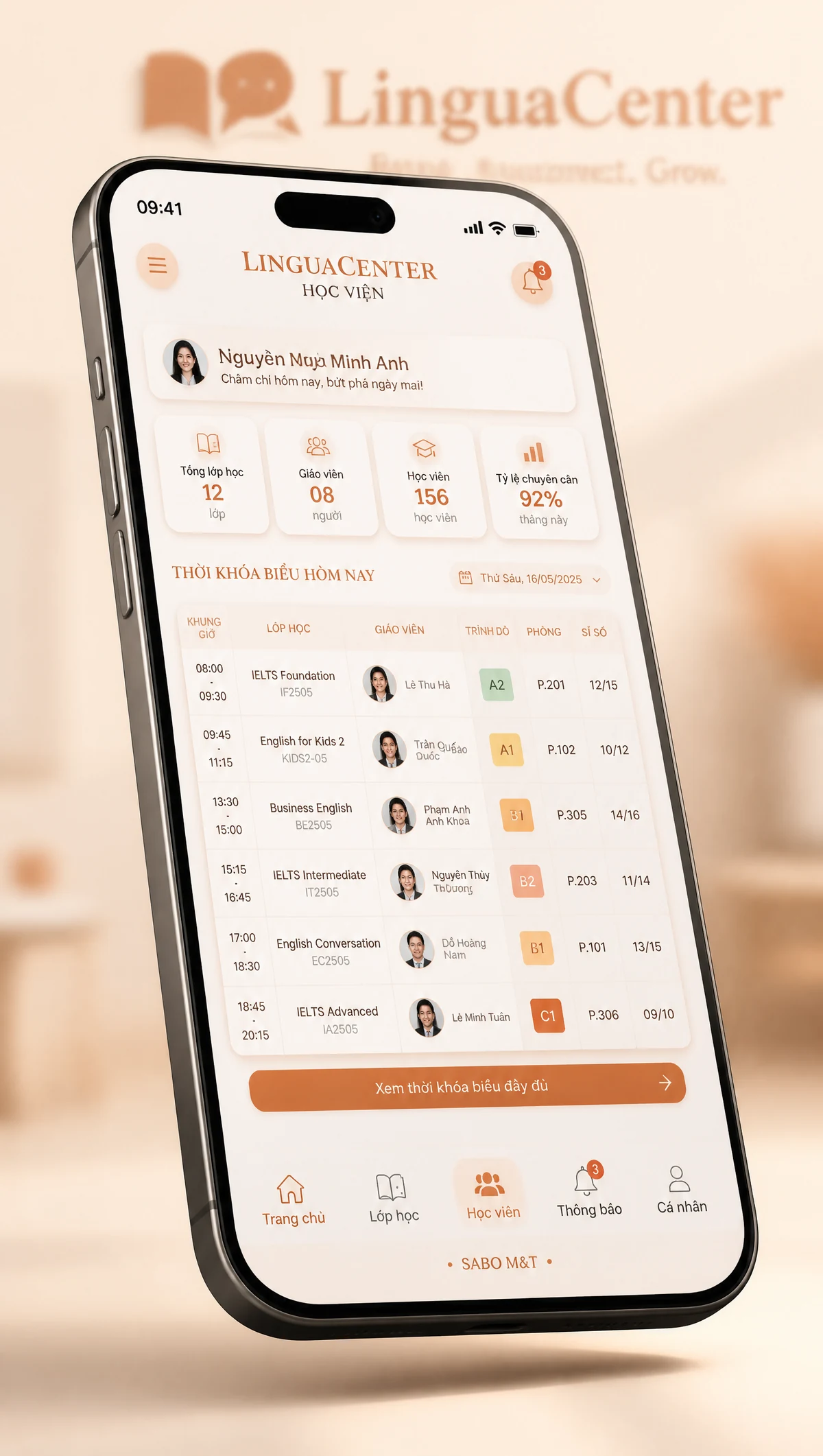 Giao diện mobile trung tâm ngoại ngữ — màn 4