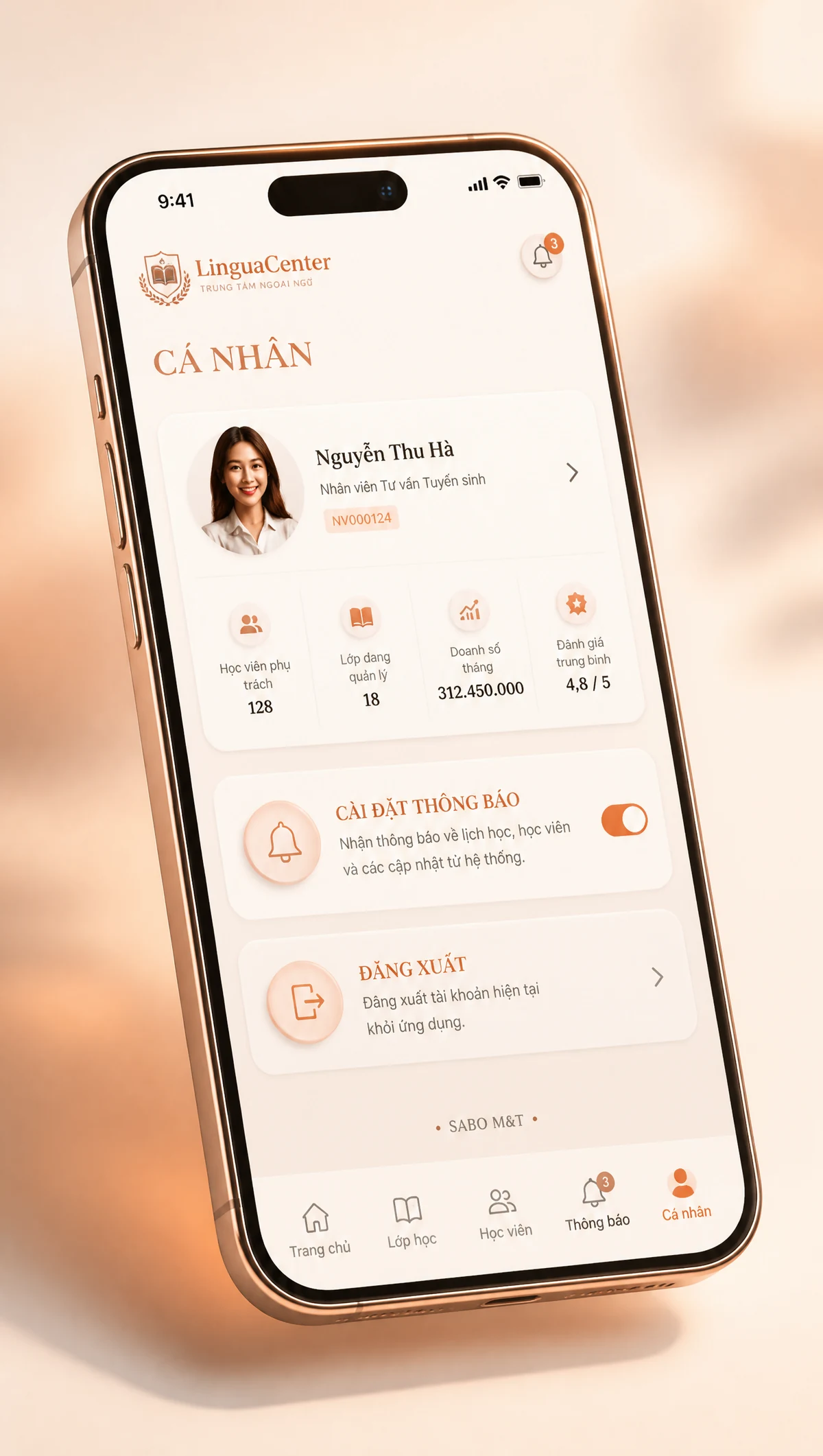 Giao diện mobile trung tâm ngoại ngữ — màn 5