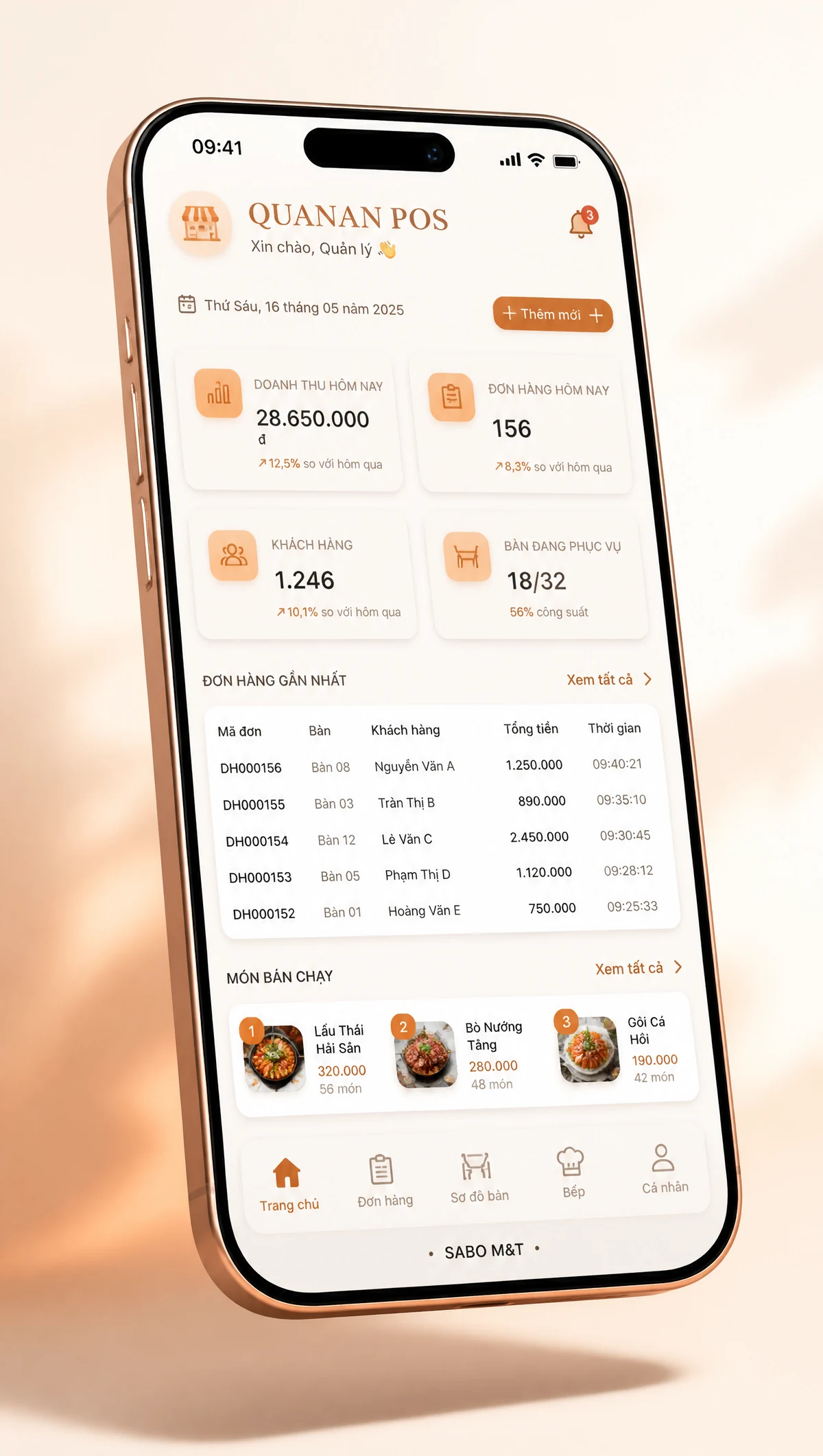 Giao diện mobile nhà hàng — màn 1
