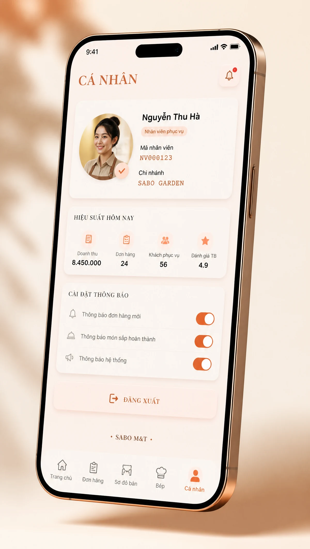 Giao diện mobile nhà hàng — màn 5