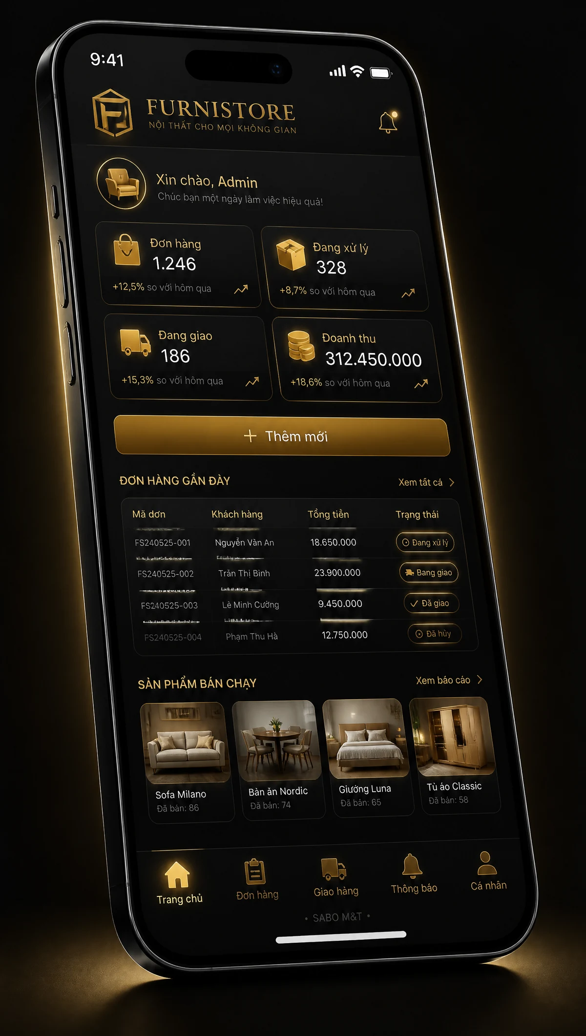 Giao diện mobile cửa hàng nội thất — màn 1
