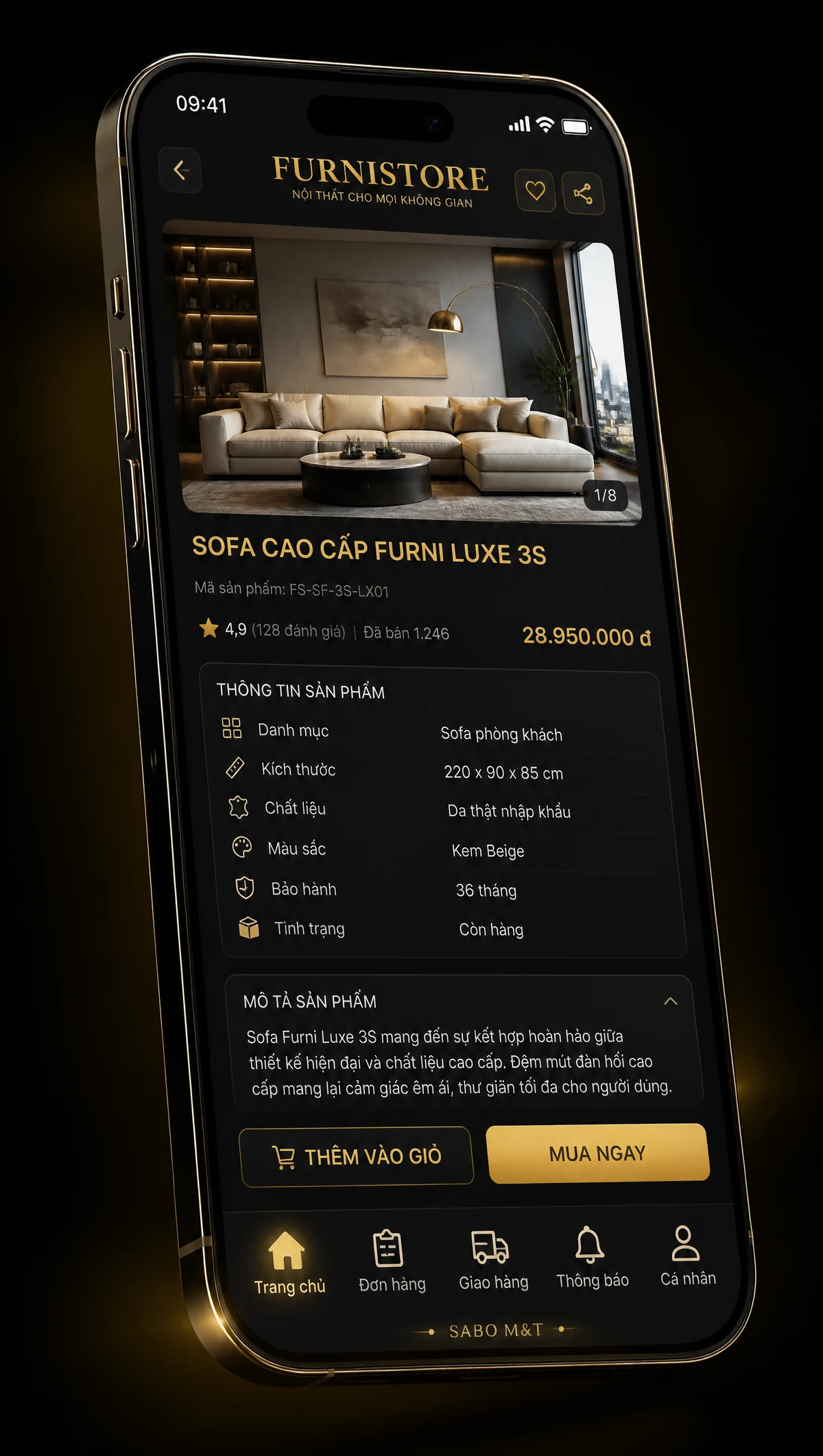 Giao diện mobile cửa hàng nội thất — màn 3