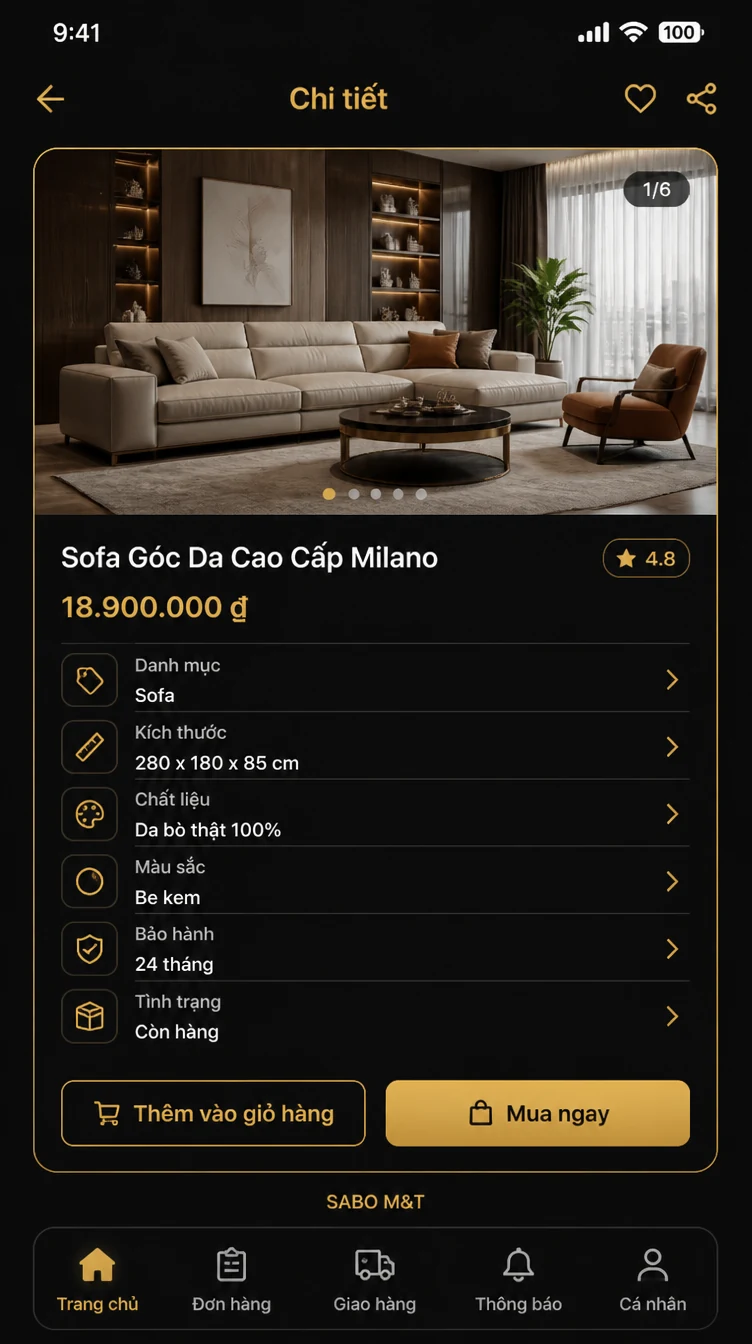Giao diện mobile cửa hàng nội thất — màn 8