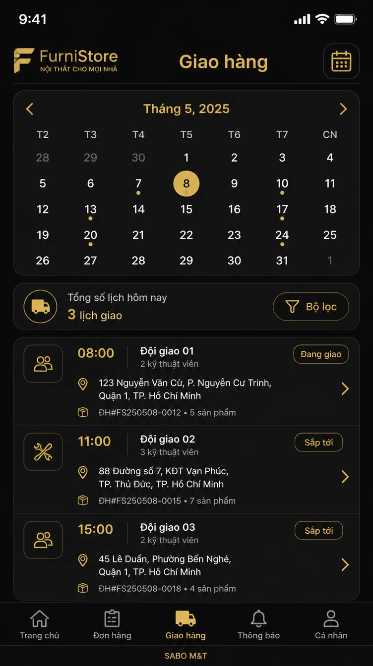 Giao diện mobile cửa hàng nội thất — màn 9