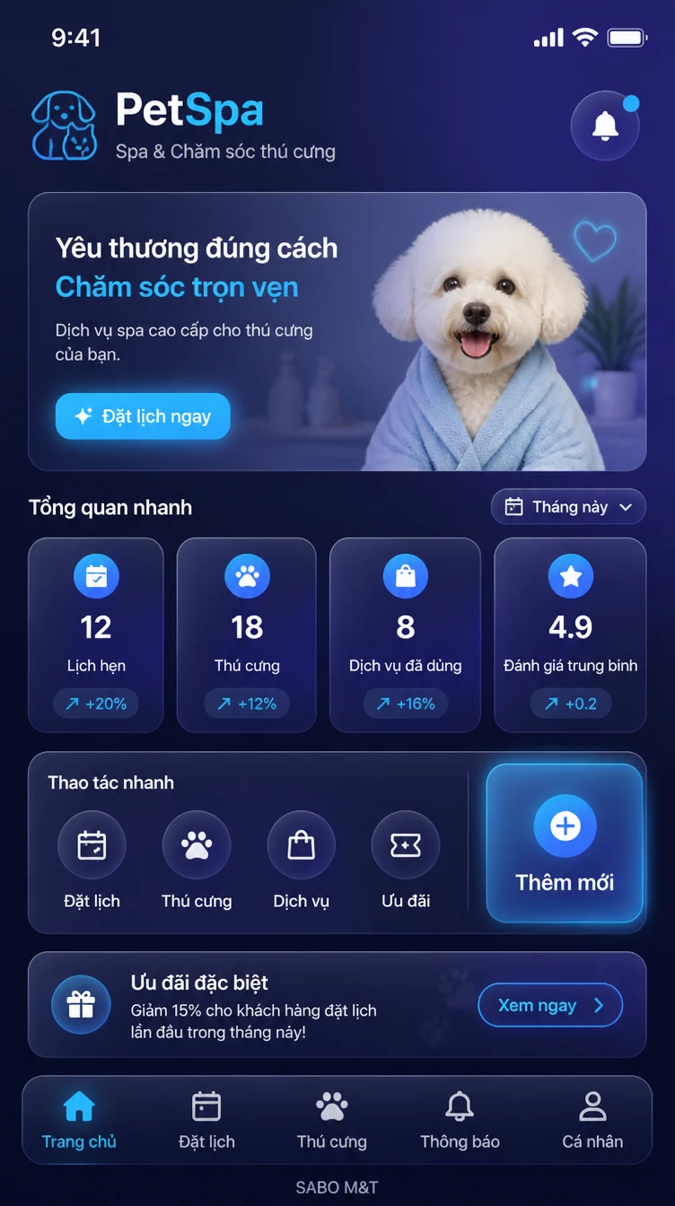 Giao diện mobile spa thú cưng — màn 6