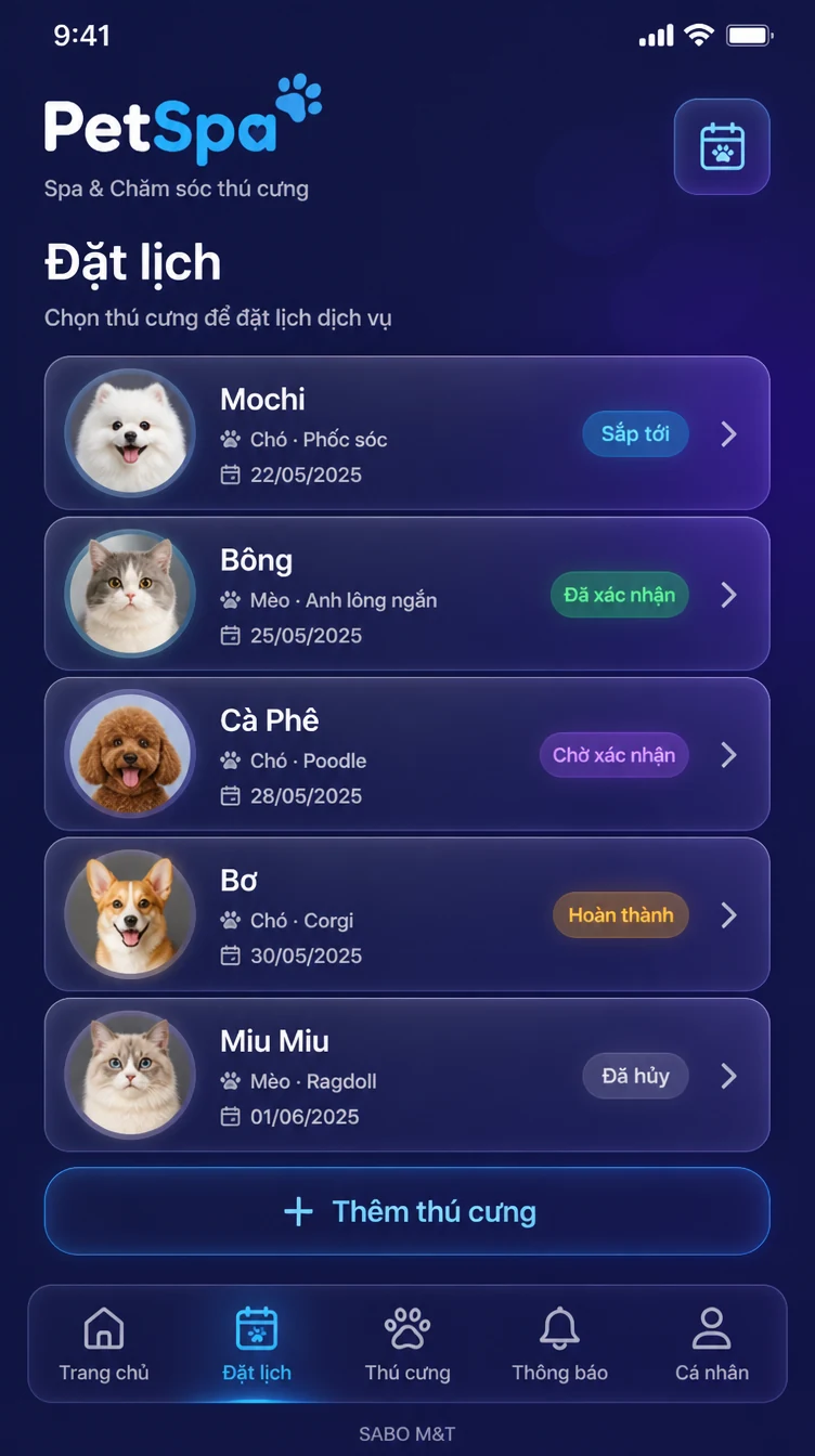 Giao diện mobile spa thú cưng — màn 7