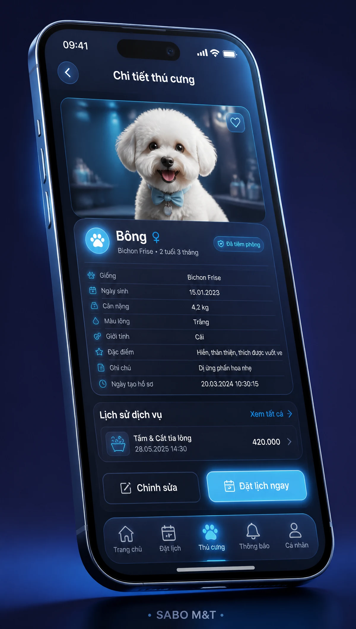Giao diện mobile spa thú cưng — màn 3