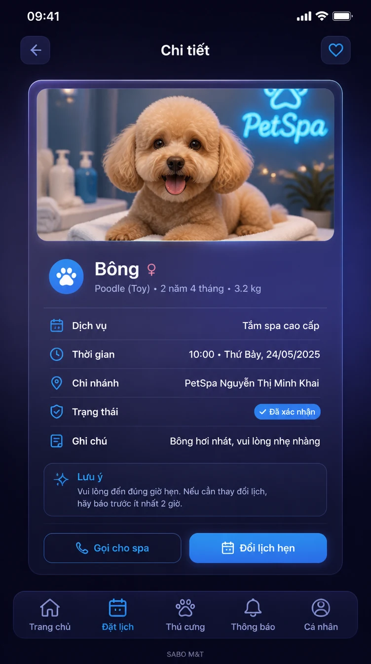 Giao diện mobile spa thú cưng — màn 8