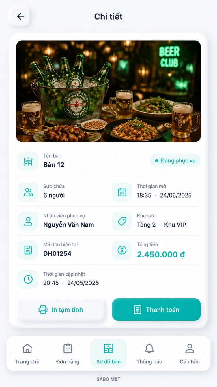 Giao diện mobile quán nhậu – beer club — màn 8