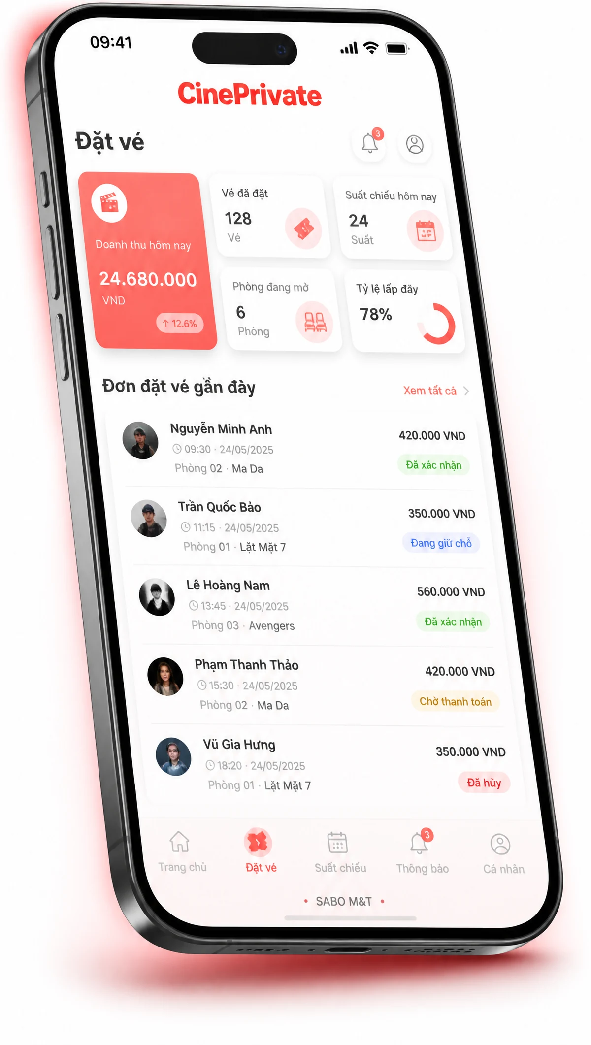 Giao diện mobile rạp chiếu phim mini — màn 2