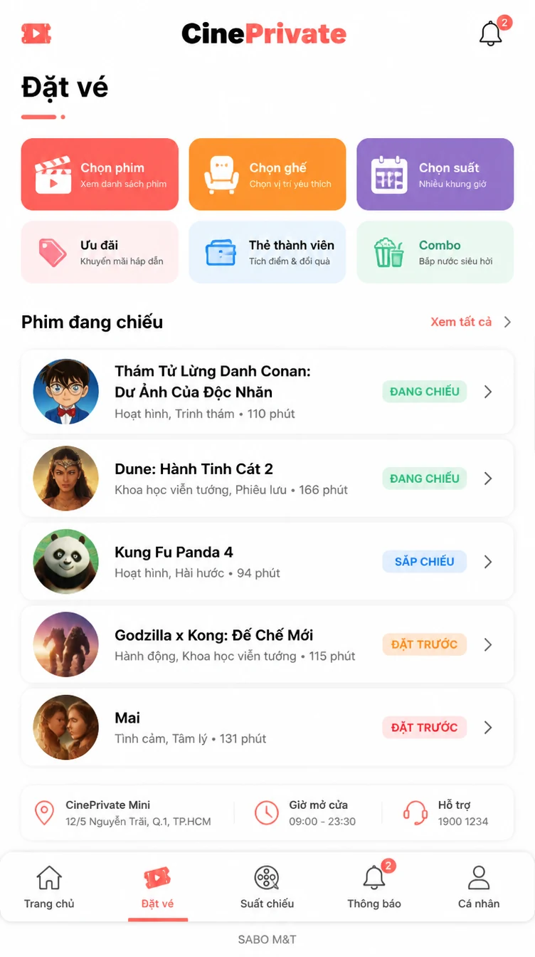 Giao diện mobile rạp chiếu phim mini — màn 7