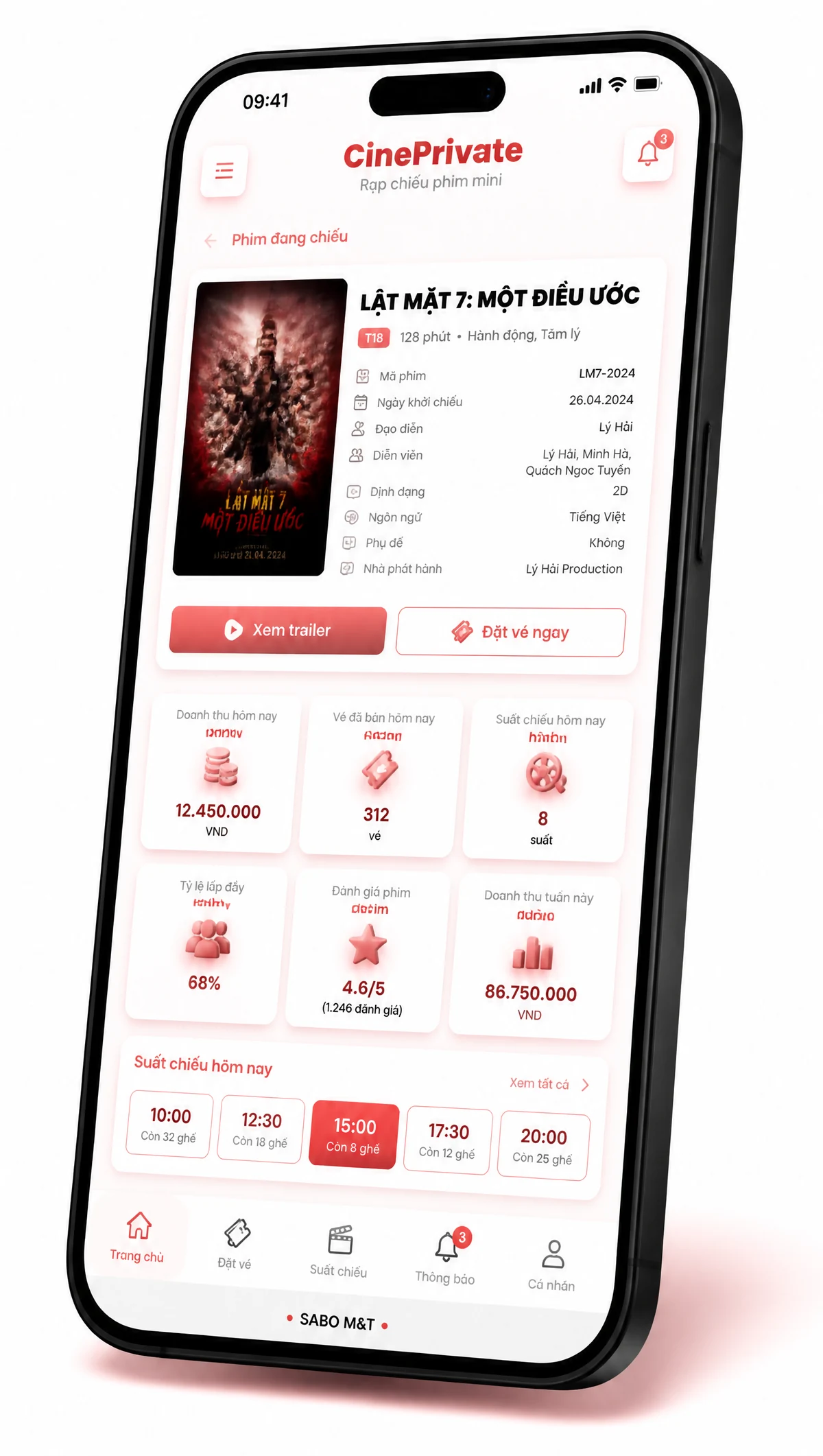 Giao diện mobile rạp chiếu phim mini — màn 3